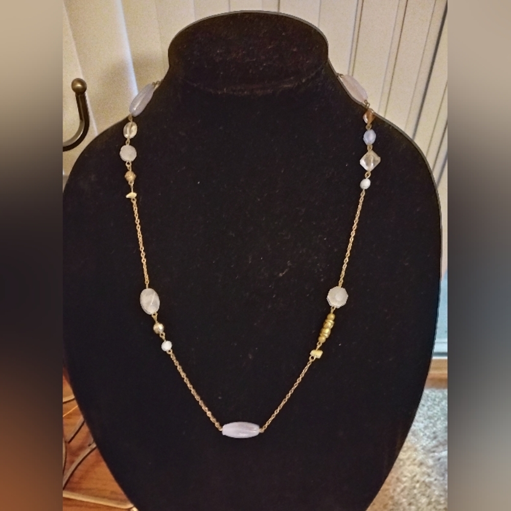 Elegant Pastel Clear Blue Pink and White Tones Beads  Vary Shapes Sizes Necklace
